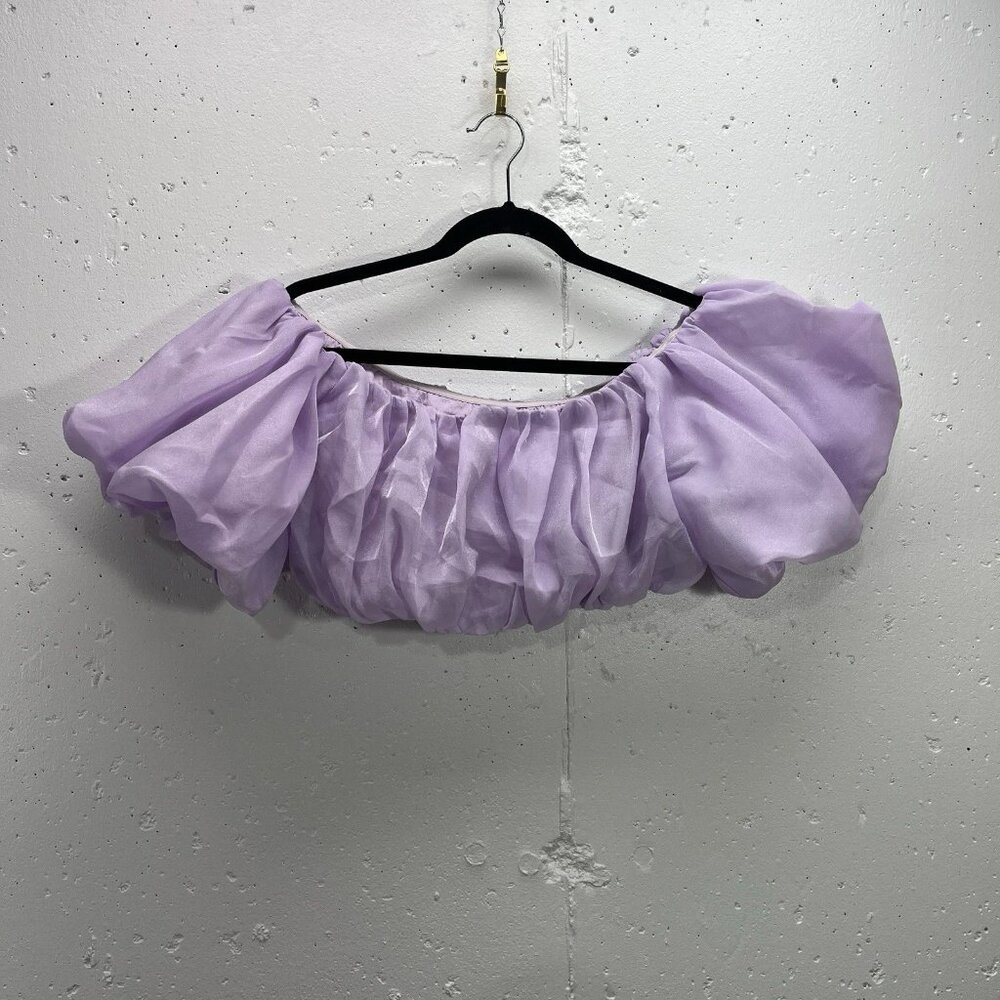 SHEIN Womens Small Crop Top Purple Off Shoulder Balloon Sleeve